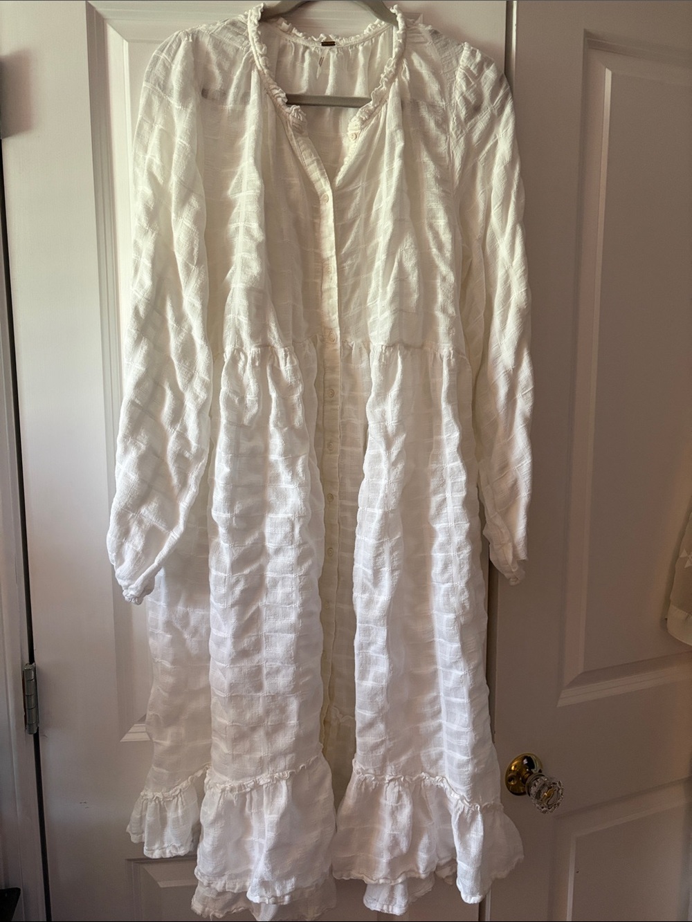 Free People White Ruffled Sheet Button-Front Midi Dress or Coverup.